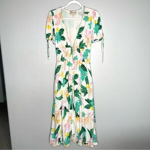Cleobella Anthropologie Tropical‎ Floral Maxi Dress Small Short Sleeve Smocked